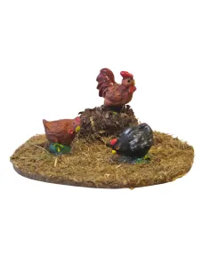 Gruppo 2 galline con gallo assortiti in resina per statue da 10-12 cm 2
