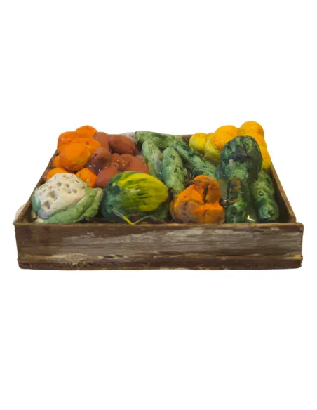Cassetta in legno con frutta e verdura per statue da 25-30 cm