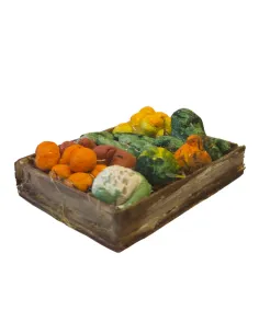 Cassetta in legno con frutta e verdura per statue da 25-30 cm