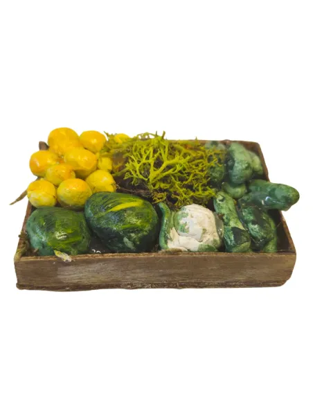 Cassetta in legno con frutta e verdura per statue da 25-30 cm