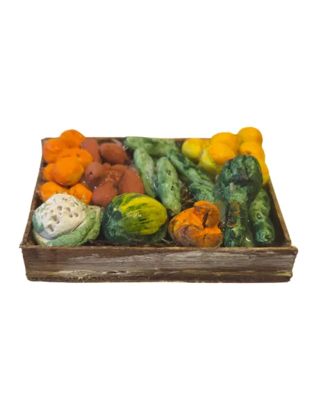 Cassetta in legno con frutta e verdura per statue da 25-30 cm