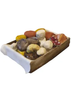 Cassetta in legno con salumi e formaggi per statue da 25-30 cm