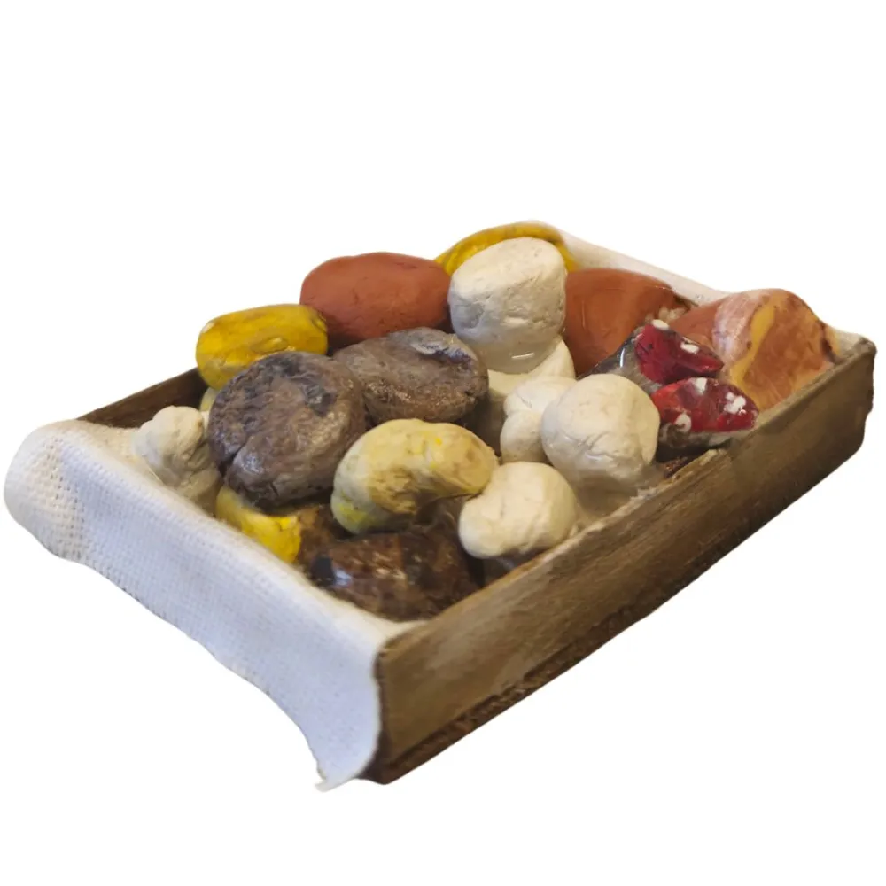 Cassetta in legno con salumi e formaggi per statue da 25-30 cm