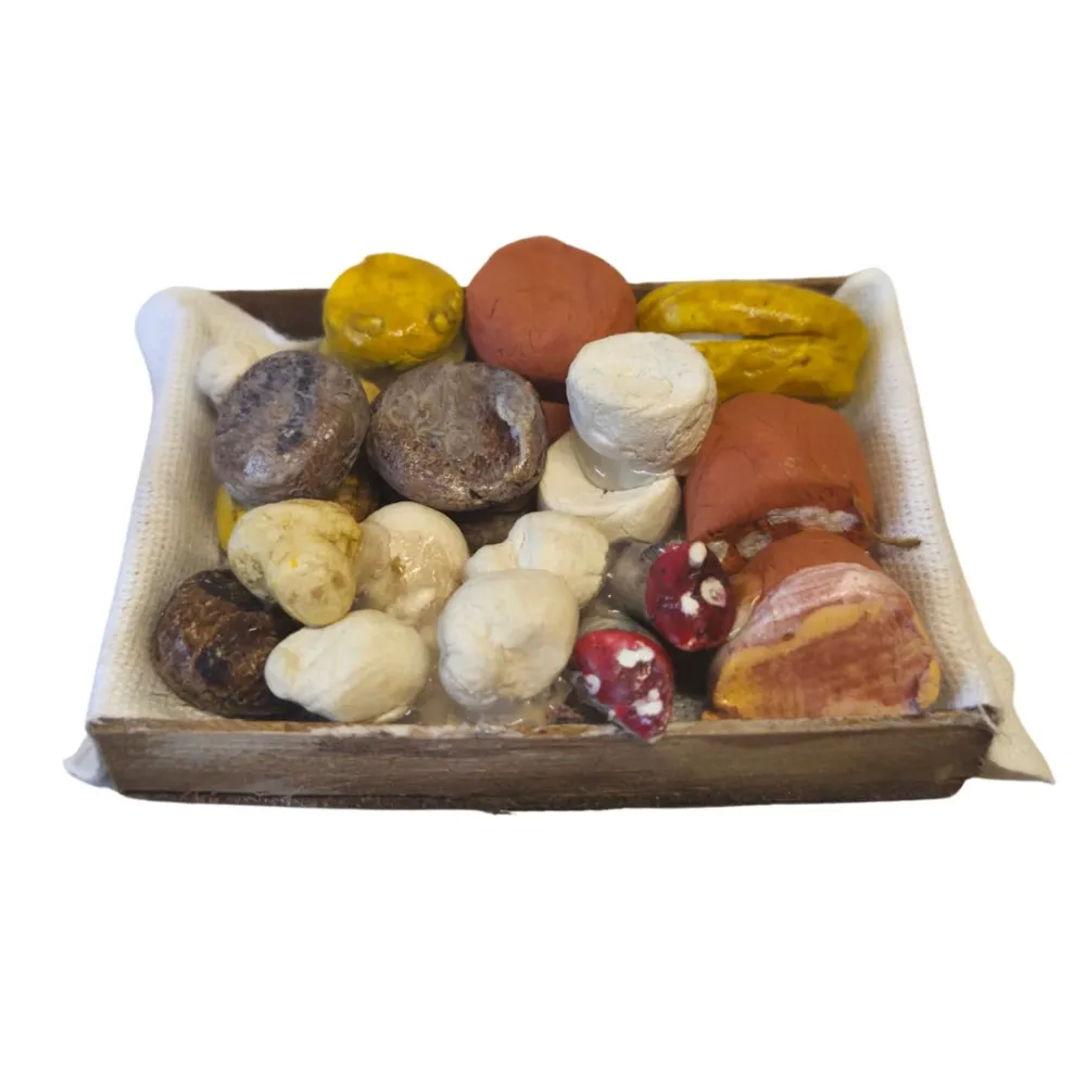Cassetta in legno con salumi e formaggi per statue da 25-30 cm