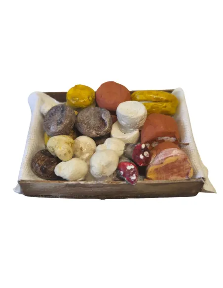 Cassetta in legno con salumi e formaggi per statue da 25-30 cm