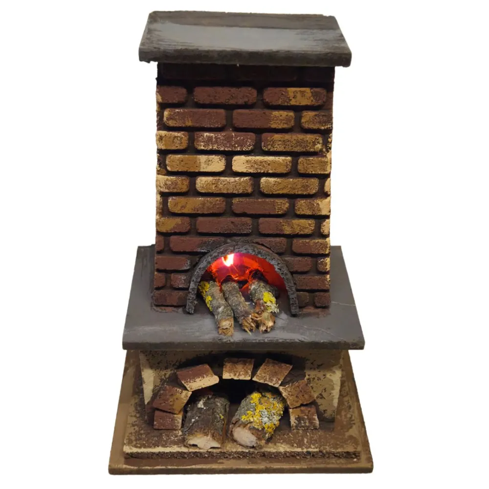 Forno in legno e sughero con effetto fuoco per statue da 10-12 cm