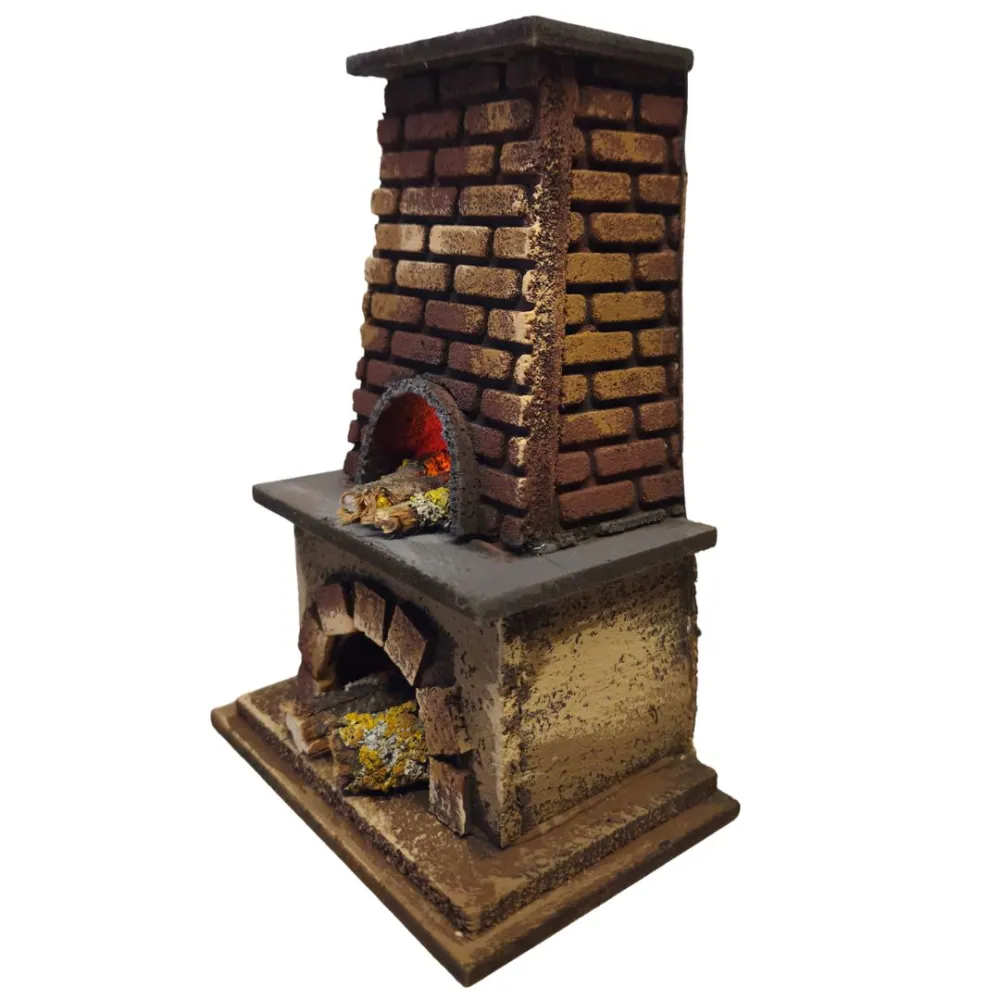 Forno in legno e sughero con effetto fuoco per statue da 10-12 cm