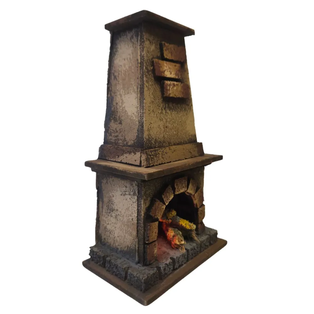 Camino in legno e sughero con effetto fuoco per statue da 10-12 cm