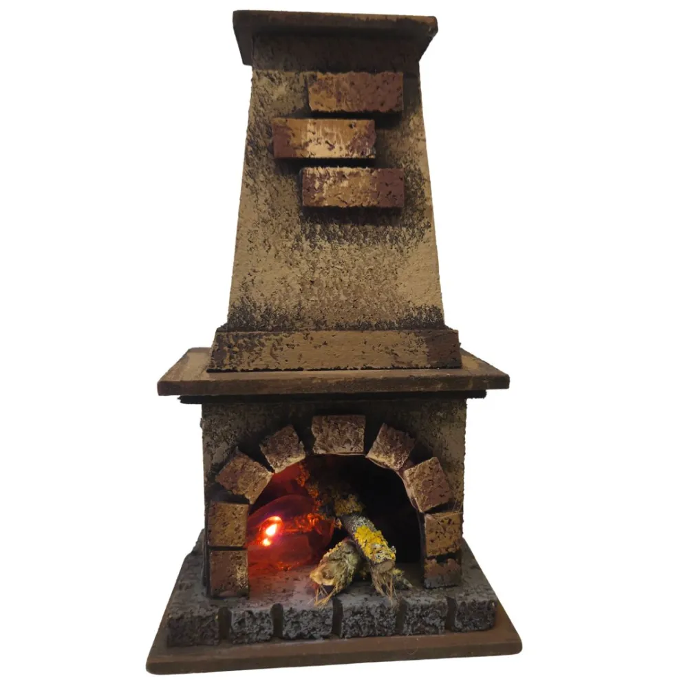 Camino in legno e sughero con effetto fuoco per statue da 10-12 cm