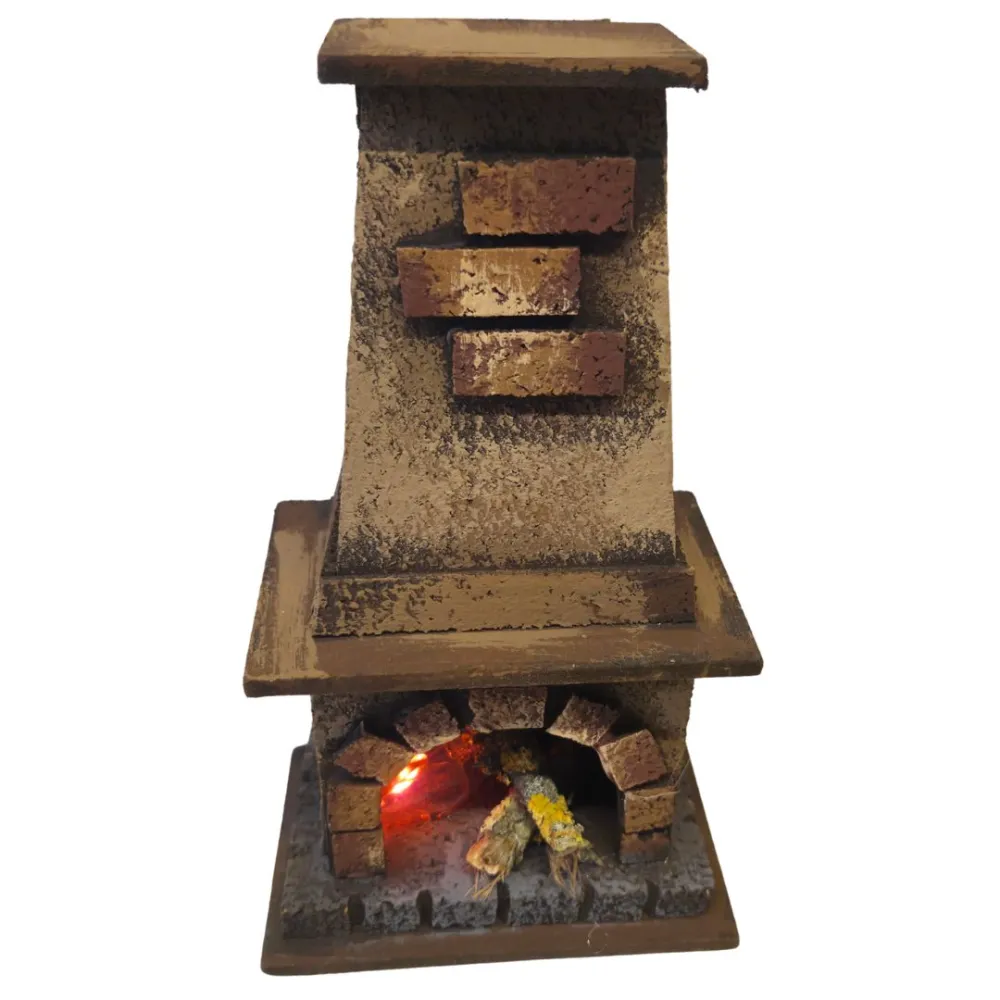 Camino in legno e sughero con effetto fuoco per statue da 10-12 cm