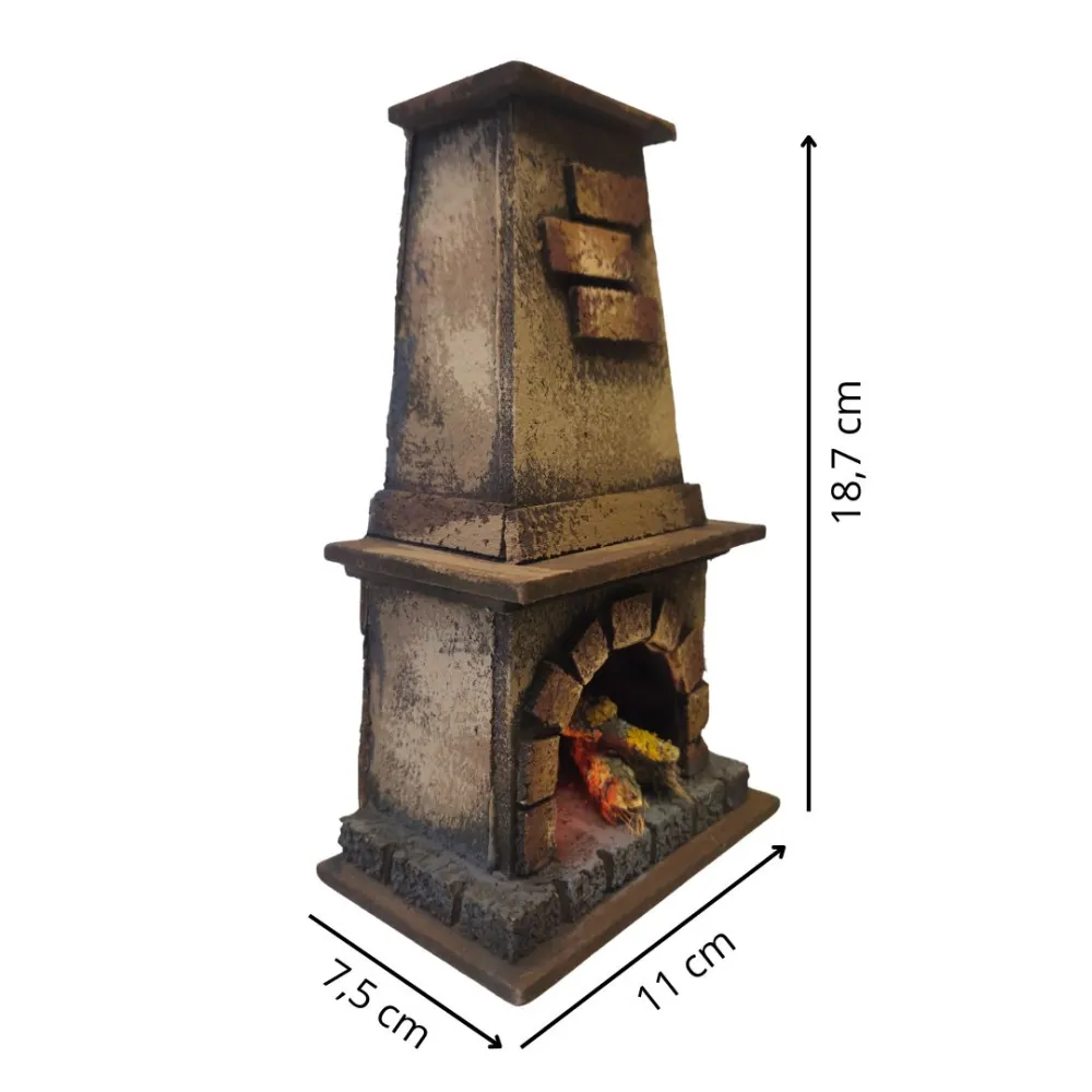 Camino in legno e sughero con effetto fuoco per statue da 10-12 cm
