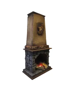 Camino in legno e sughero con effetto fuoco per statue da 18-20 cm