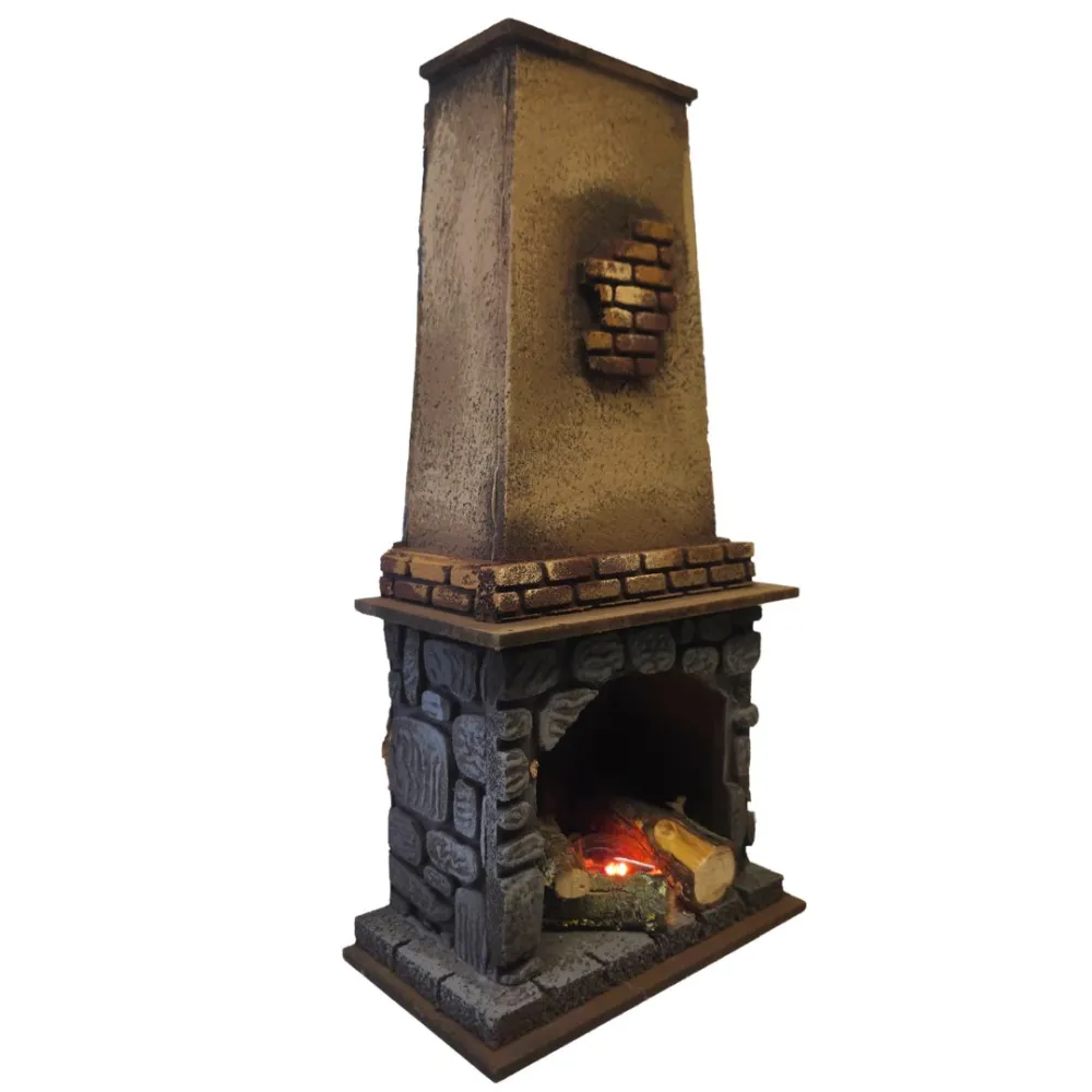 Wood and Cork Fireplace with Fire Effect, for 18–20 cm Nativity Figures