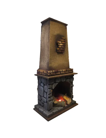 Camino in legno e sughero con effetto fuoco per statue da 18-20 cm
