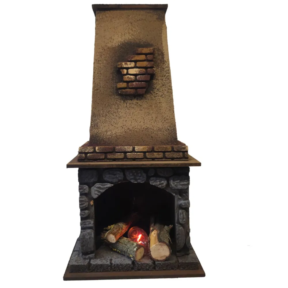 Camino in legno e sughero con effetto fuoco per statue da 18-20 cm