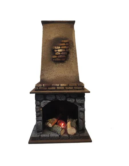 Camino in legno e sughero con effetto fuoco per statue da 18-20 cm