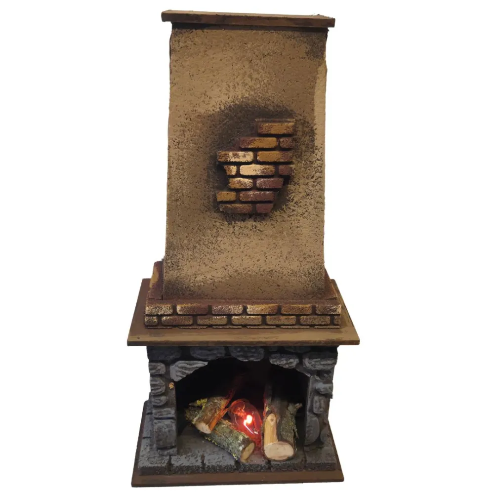 Camino in legno e sughero con effetto fuoco per statue da 18-20 cm