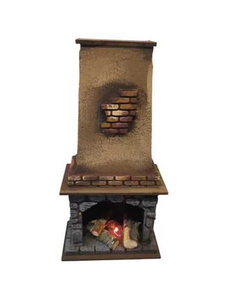 Camino in legno e sughero con effetto fuoco per statue da 18-20 cm