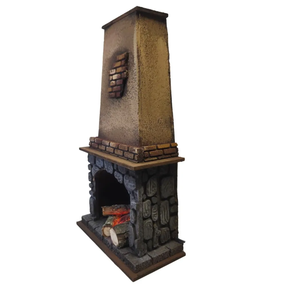Camino in legno e sughero con effetto fuoco per statue da 18-20 cm