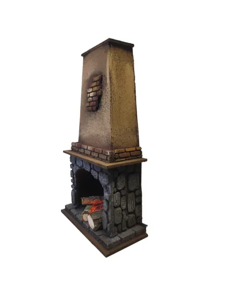 Camino in legno e sughero con effetto fuoco per statue da 18-20 cm