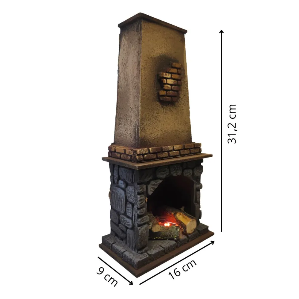 Wood and Cork Fireplace with Fire Effect, for 18–20 cm Nativity Figures