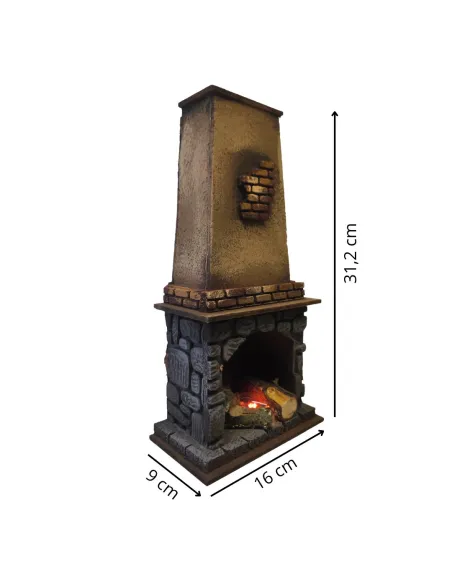 Camino in legno e sughero con effetto fuoco per statue da 18-20 cm