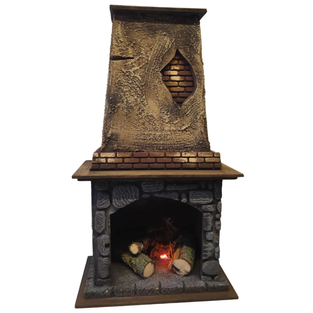 Camino in legno e sughero con effetto fuoco per statue da 28-30 cm