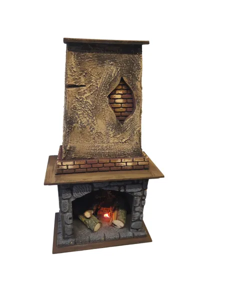 Camino in legno e sughero con effetto fuoco per statue da 28-30 cm