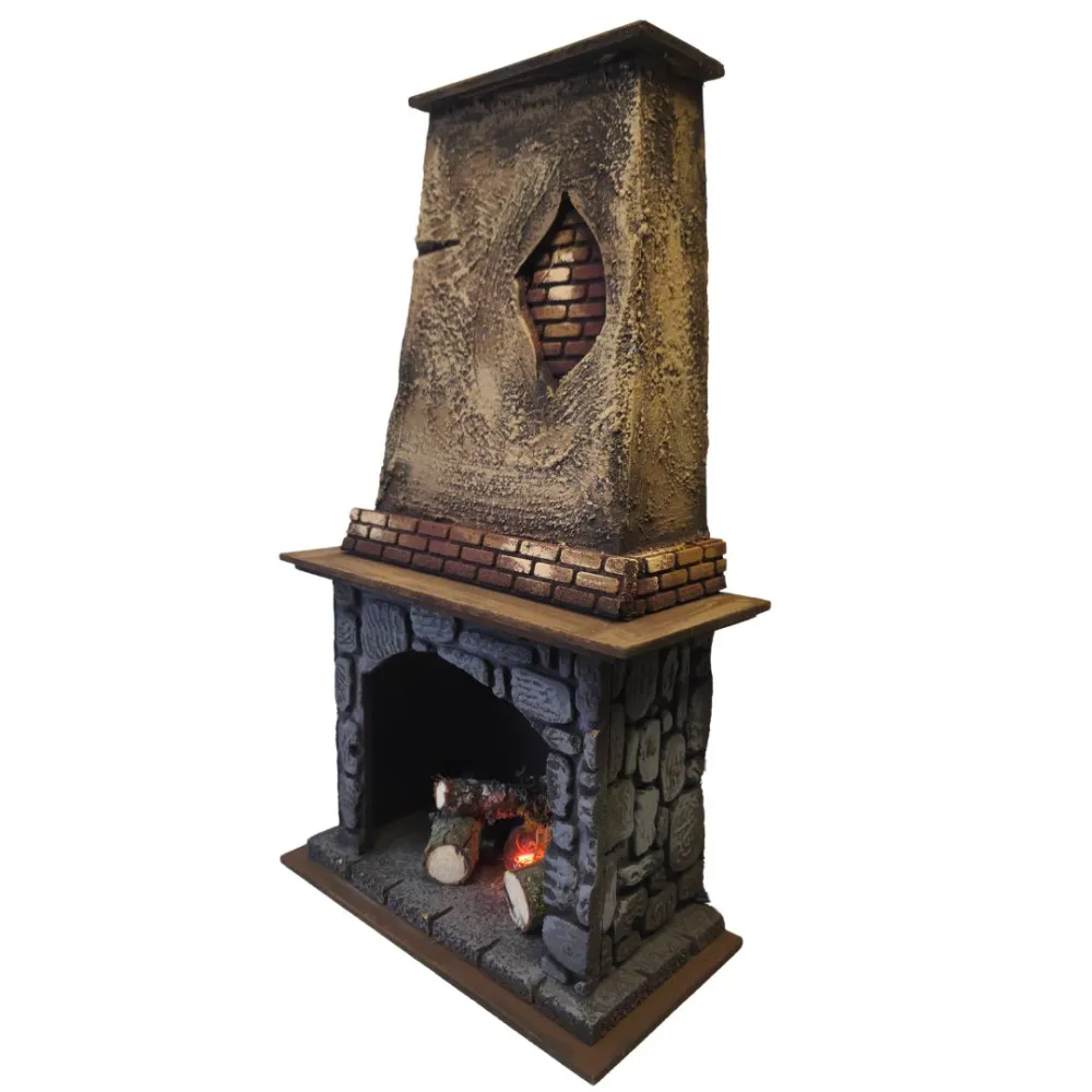 Wood and Cork Fireplace with Fire Effect, for 28–30 cm Nativity Figures
