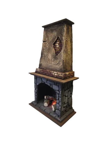 Camino in legno e sughero con effetto fuoco per statue da 28-30 cm