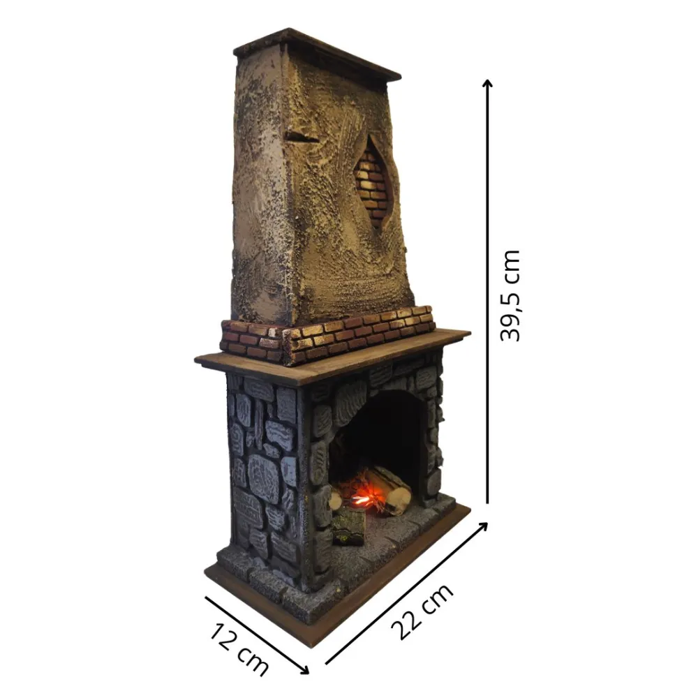 Camino in legno e sughero con effetto fuoco per statue da 28-30 cm