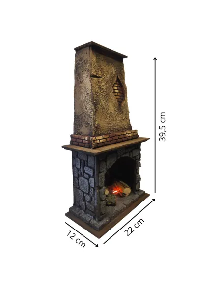 Camino in legno e sughero con effetto fuoco per statue da 28-30 cm
