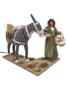 Animated Terracotta Woman with Donkey - 25 cm