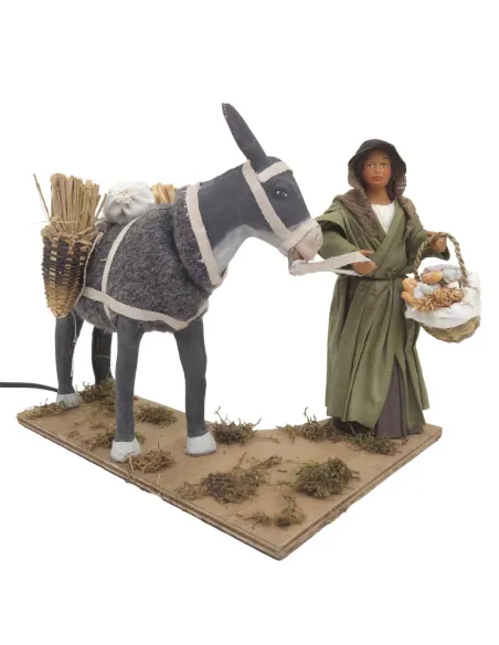 Animated Terracotta Woman with Donkey - 25 cm