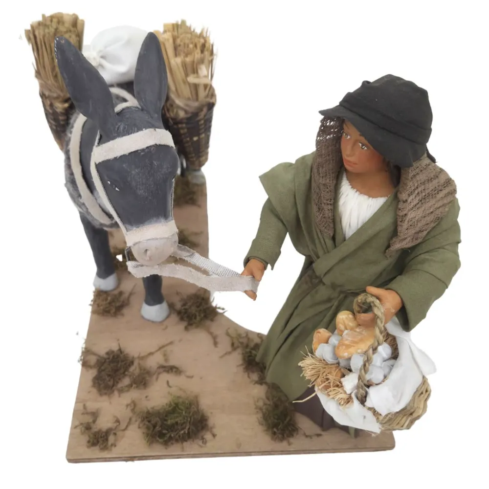 Animated Terracotta Woman with Donkey - 25 cm