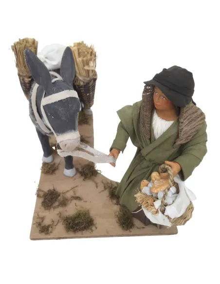 Animated Terracotta Woman with Donkey - 25 cm