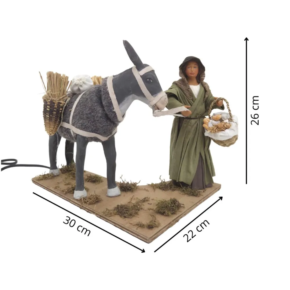 Animated Terracotta Woman with Donkey - 25 cm