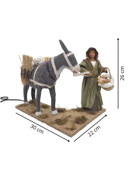 Animated Terracotta Woman with Donkey - 25 cm
