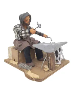 Animated Terracotta Seated Blacksmith with Fire Effect Light - 25 cm