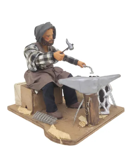 Animated Terracotta Seated Blacksmith with Fire Effect Light - 25 cm