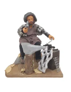 Animated Terracotta Seated Blacksmith with Fire Effect Light - 25 cm 2
