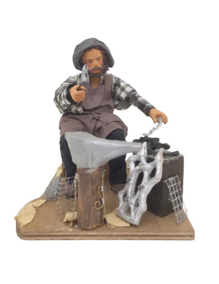 Animated Terracotta Seated Blacksmith with Fire Effect Light - 25 cm