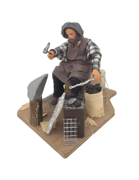 Animated Terracotta Seated Blacksmith with Fire Effect Light - 25 cm