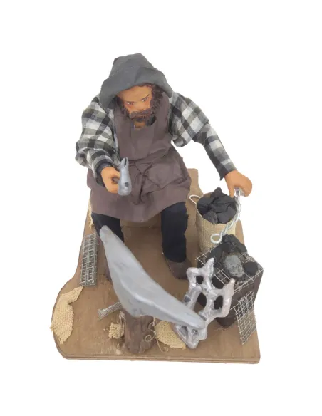 Animated Terracotta Seated Blacksmith with Fire Effect Light - 25 cm
