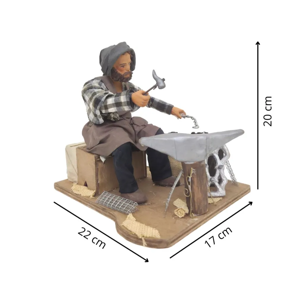 Animated Terracotta Seated Blacksmith with Fire Effect Light - 25 cm