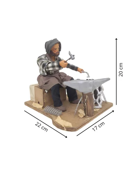 Animated Terracotta Seated Blacksmith with Fire Effect Light - 25 cm