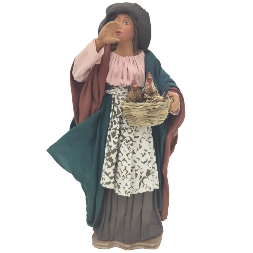 Animated Terracotta Hens Vendor - 25 cm