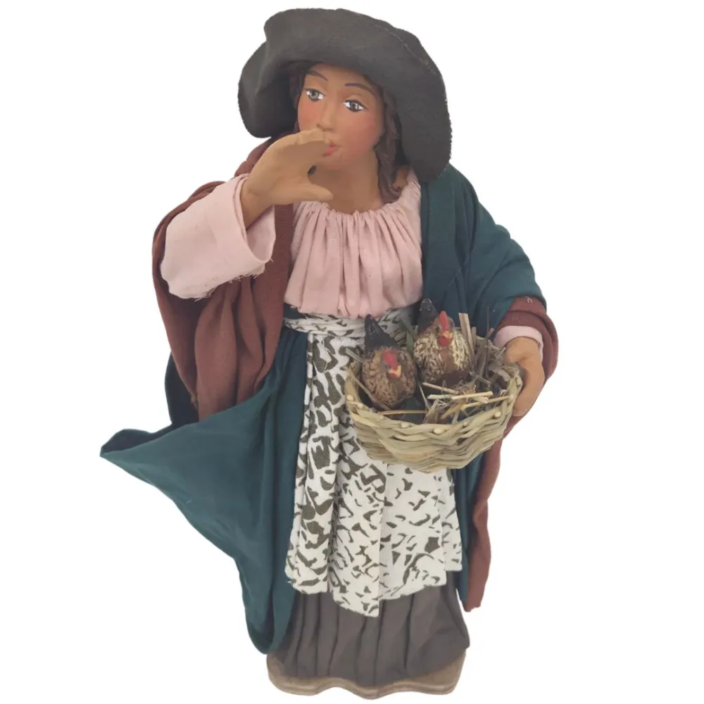 Animated Terracotta Hens Vendor - 25 cm