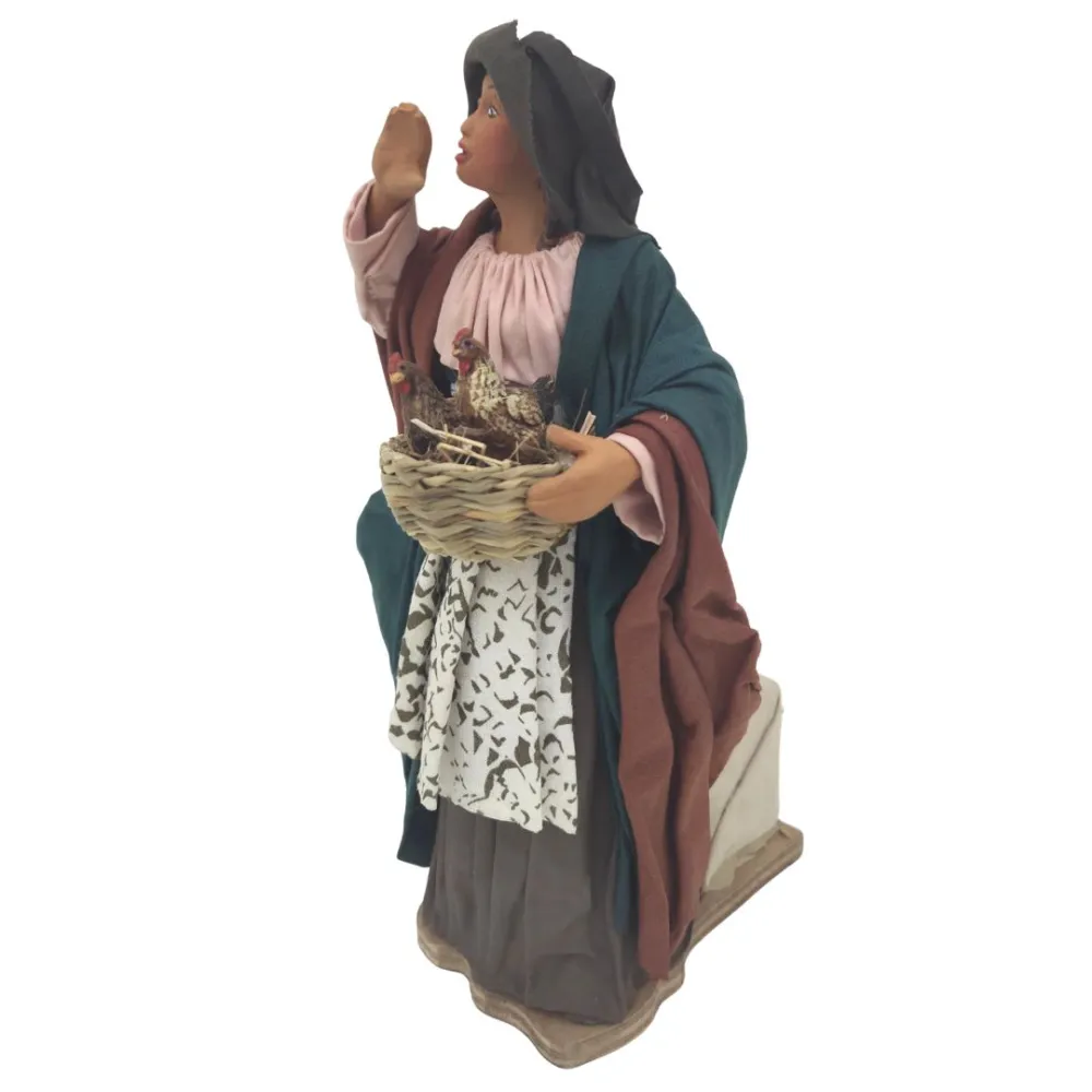 Animated Terracotta Hens Vendor - 25 cm