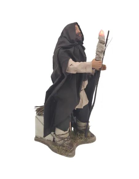 Animated Terracotta Man with Lighted Torch - 25 cm